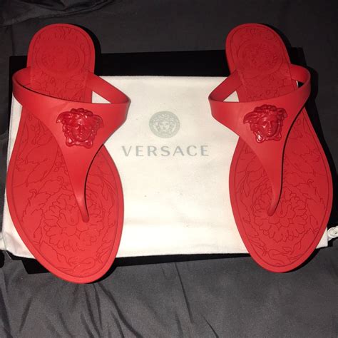 versace womens sandals size 7.5 red|Versace flip flops women's.